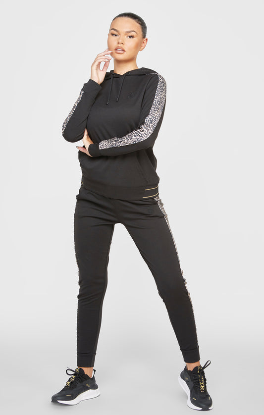 Black Leopard Print Panelled Hoodie