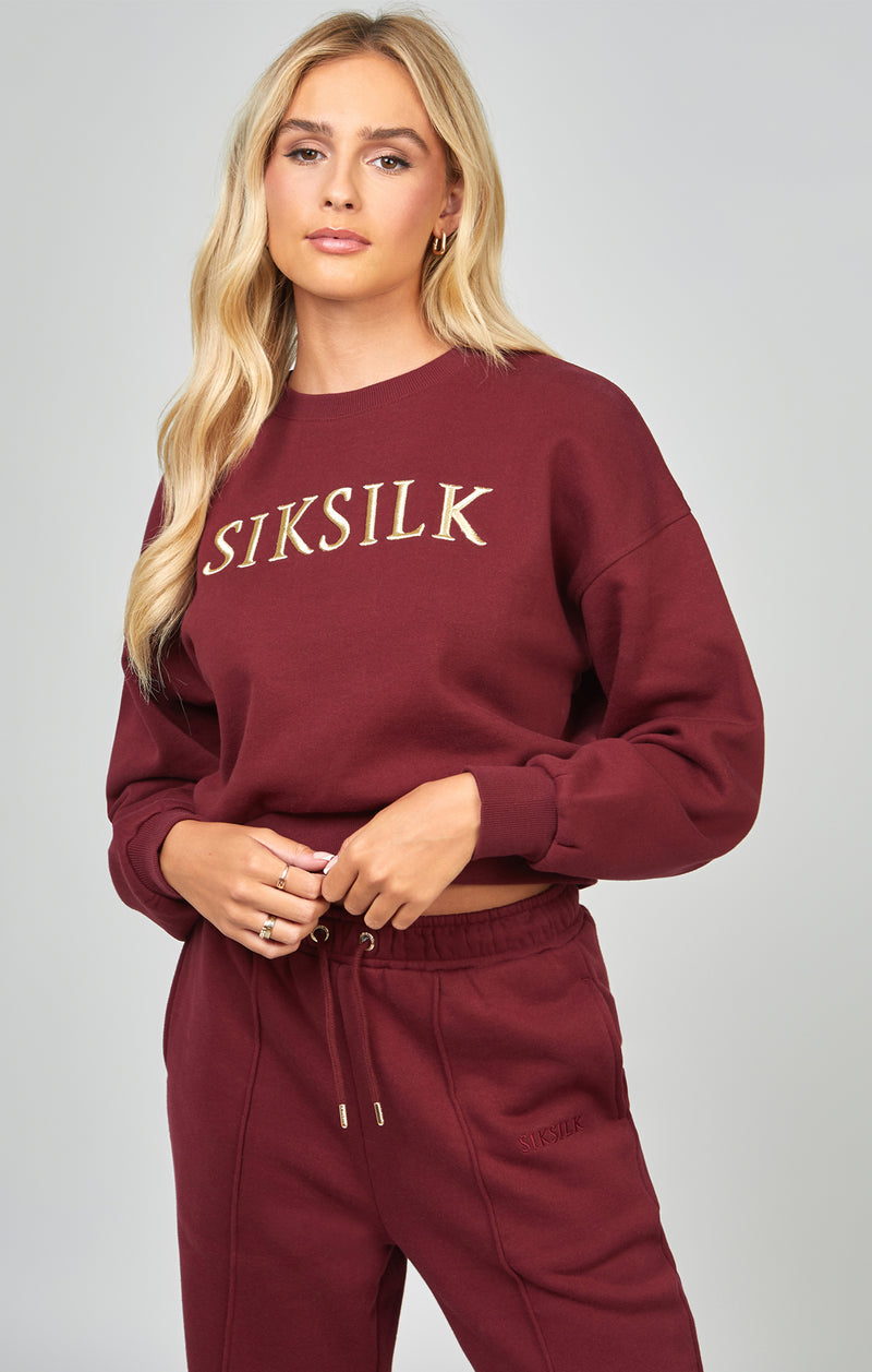 Burgundy Oversized Crop Sweatshirt
