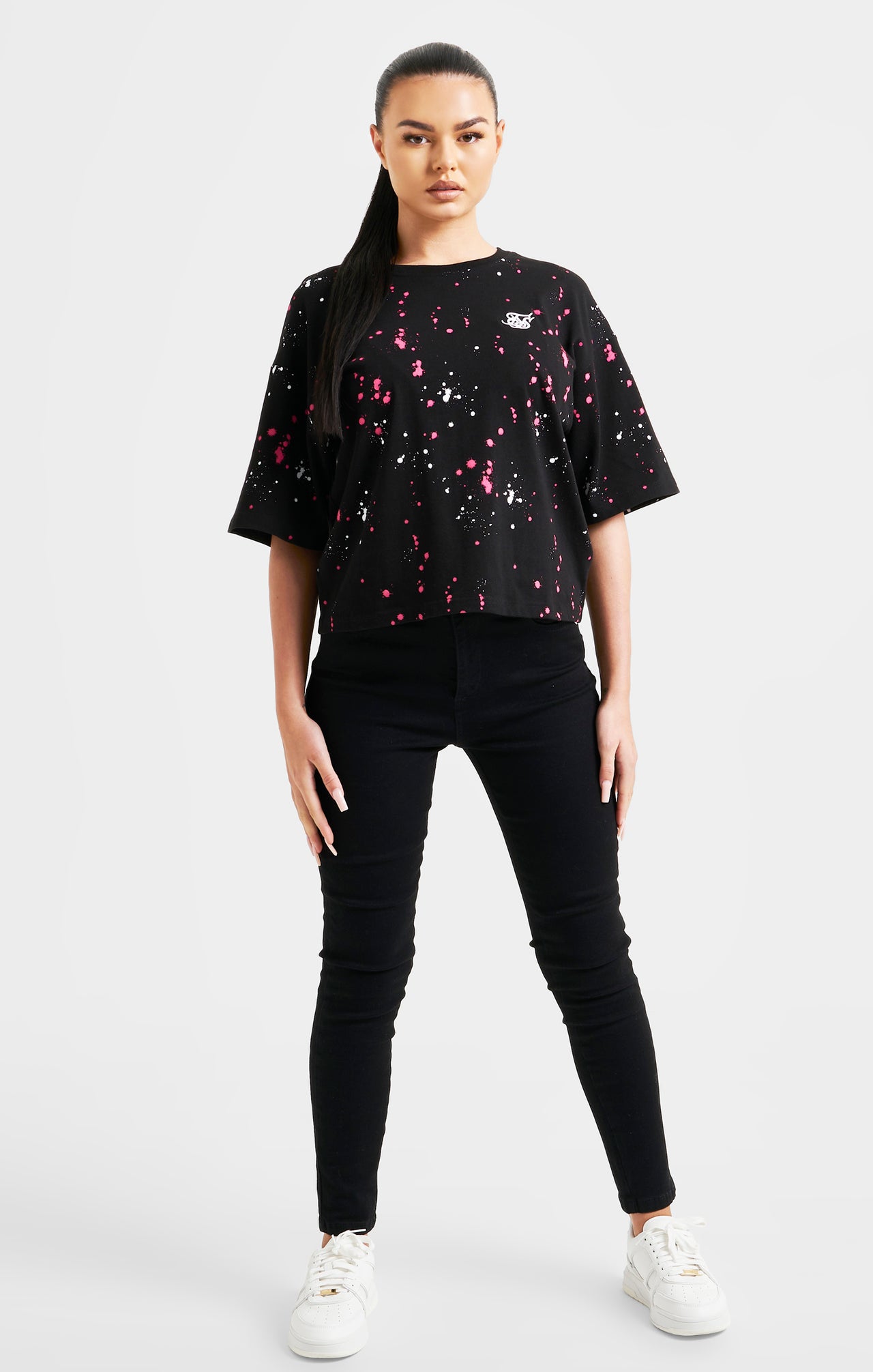 Black Paint Splatter Crop T-Shirt (2)