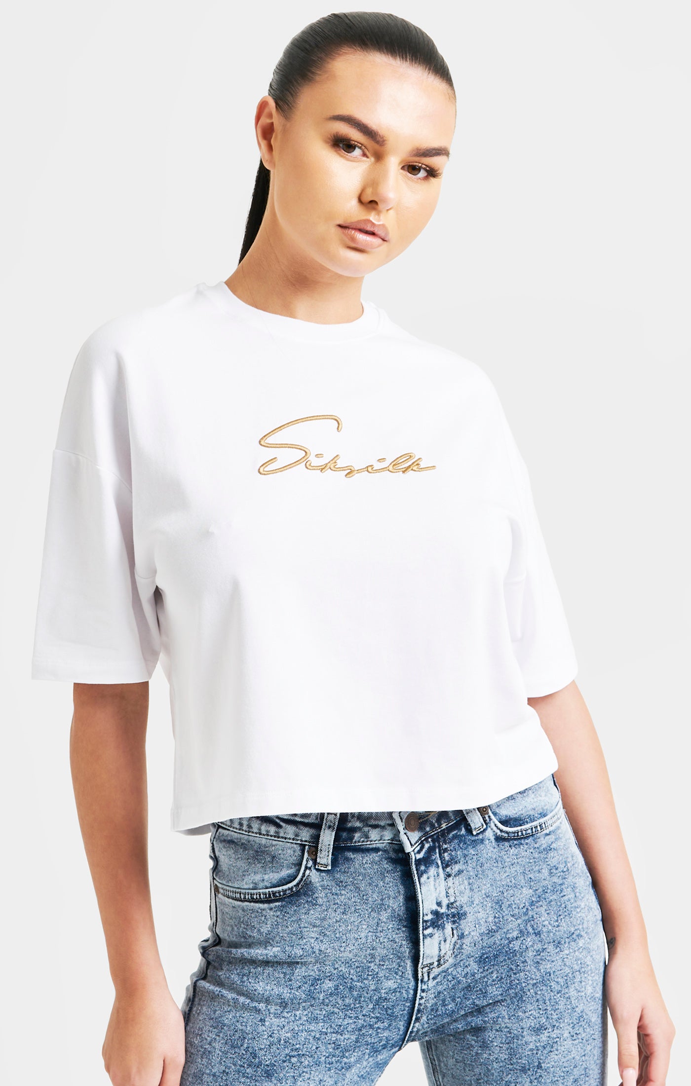 Load image into Gallery viewer, White Signature Crop Tee