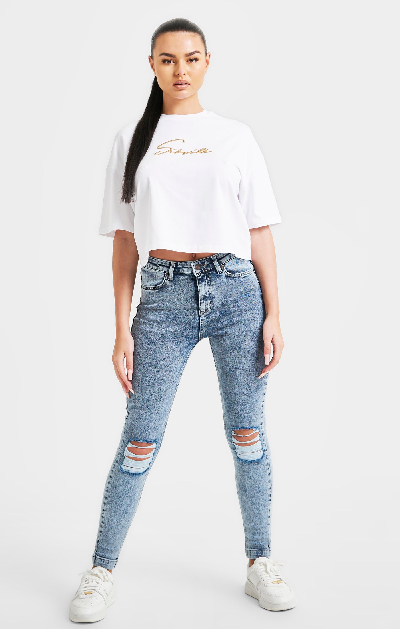 Load image into Gallery viewer, White Signature Crop Tee (2)