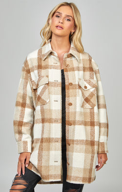 Beige Checked Shacket