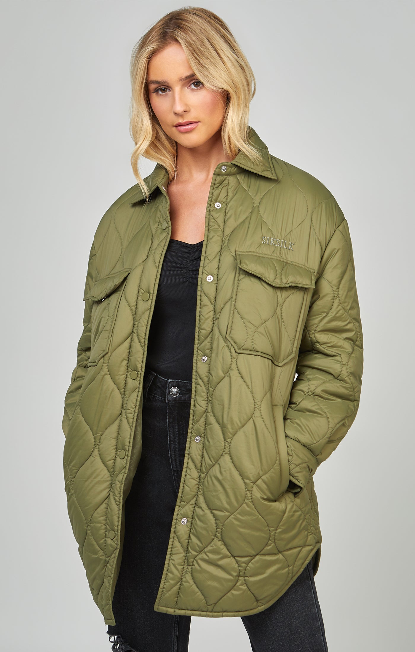 SikSilk Women's Khaki Lightweight Quilt Jacket | SikSilk UK