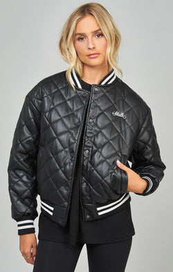 Black Pu Quilted Varsity Jacket