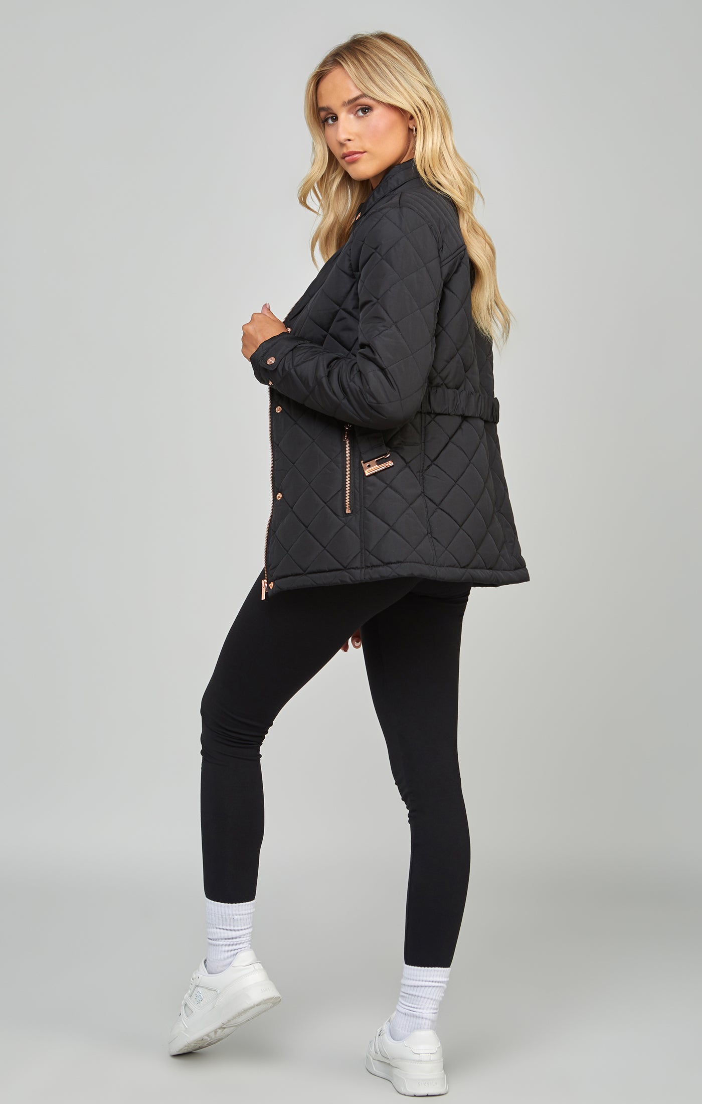 black belted quilted jacket