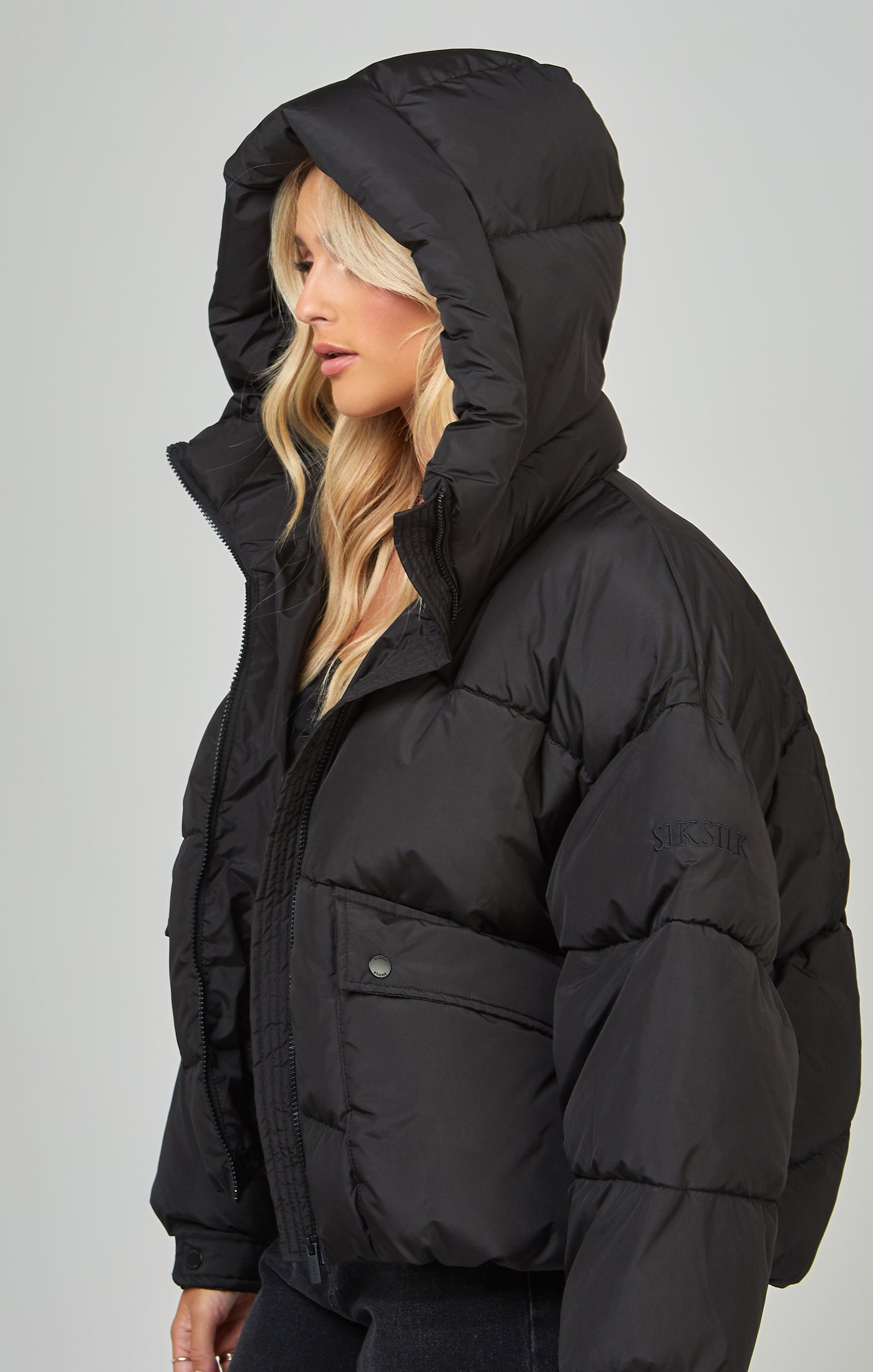 SikSilk Women s Black Oversized Padded Coat