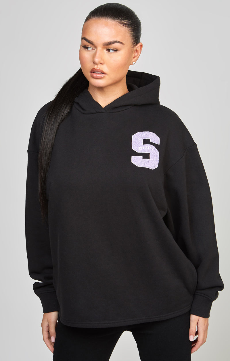 Black Longline Varsity Hoodie
