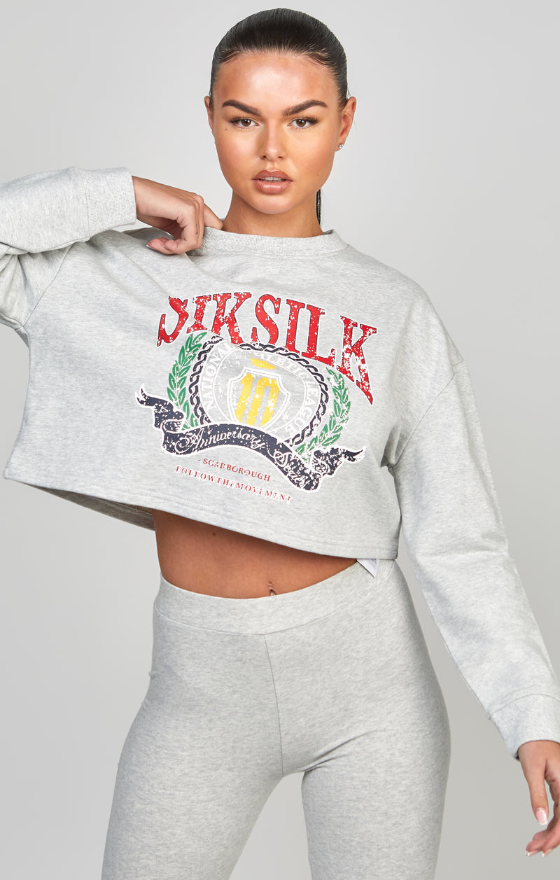 Grey Marl Varsity Crop Sweatshirt