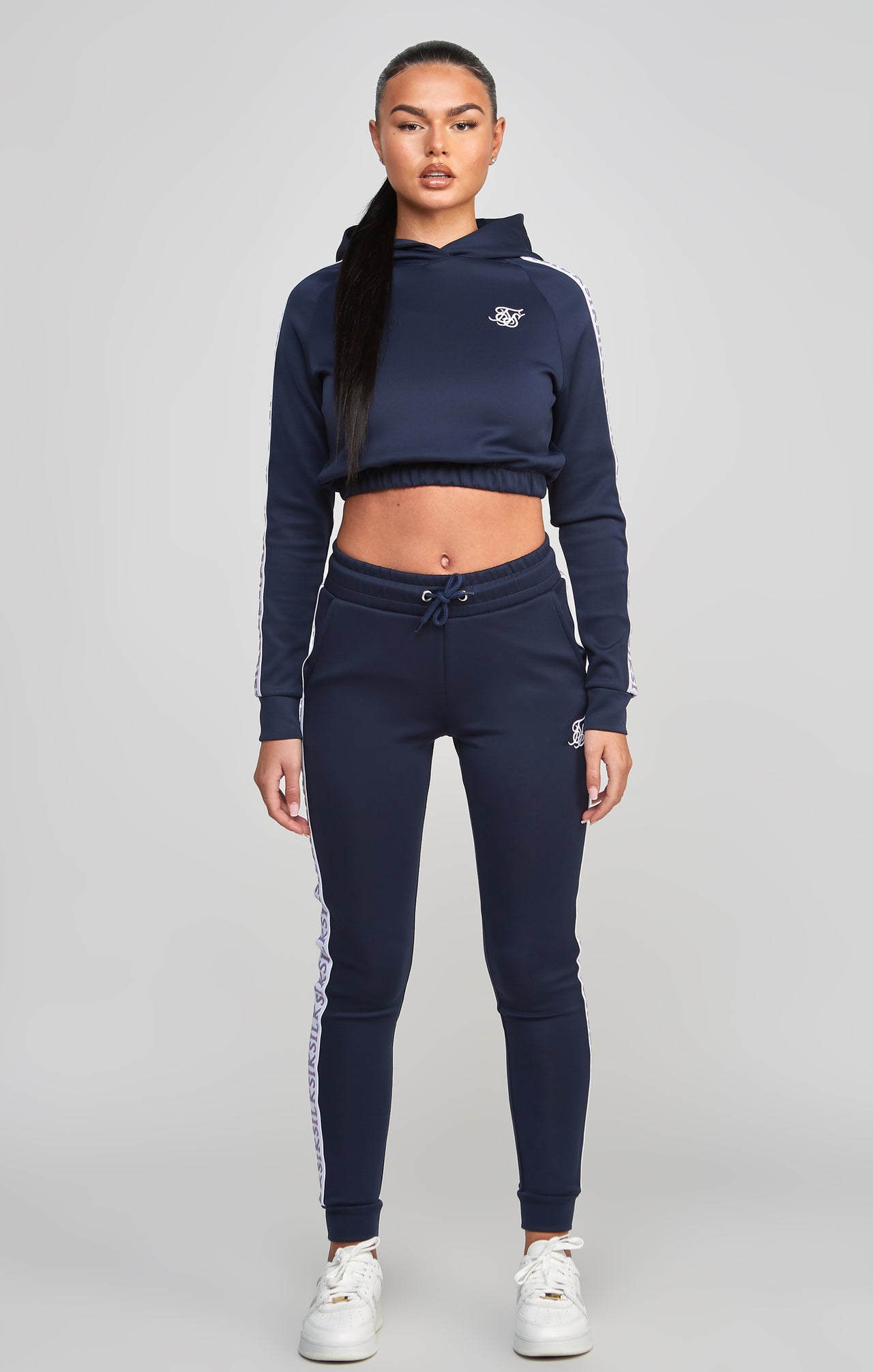 Navy Medley Tape Crop Hoodie (2)