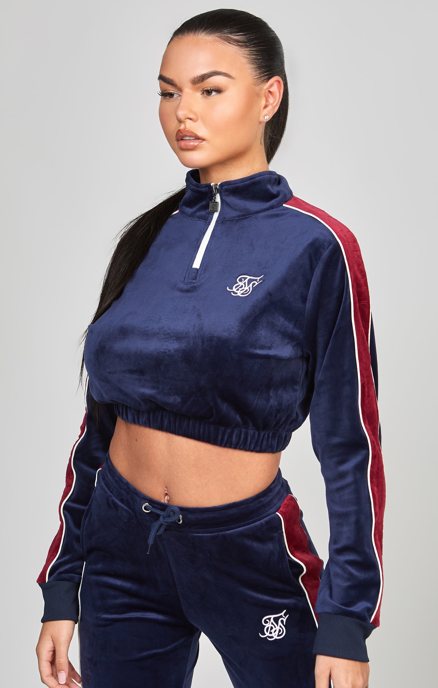 Load image into Gallery viewer, Navy Velour Track Top