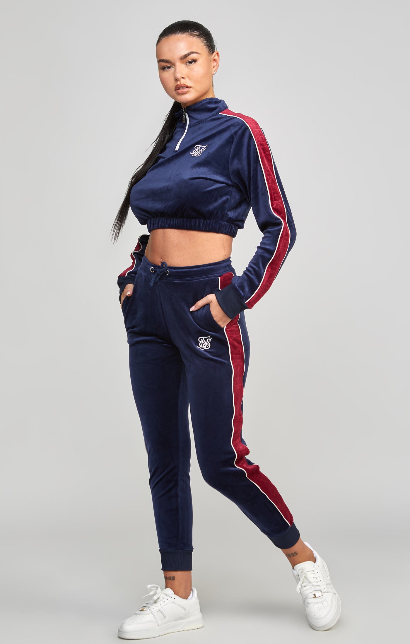 Load image into Gallery viewer, Navy Velour Track Top (3)