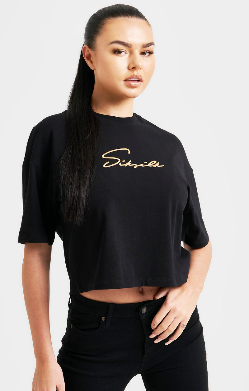 Black Signature Crop Tee