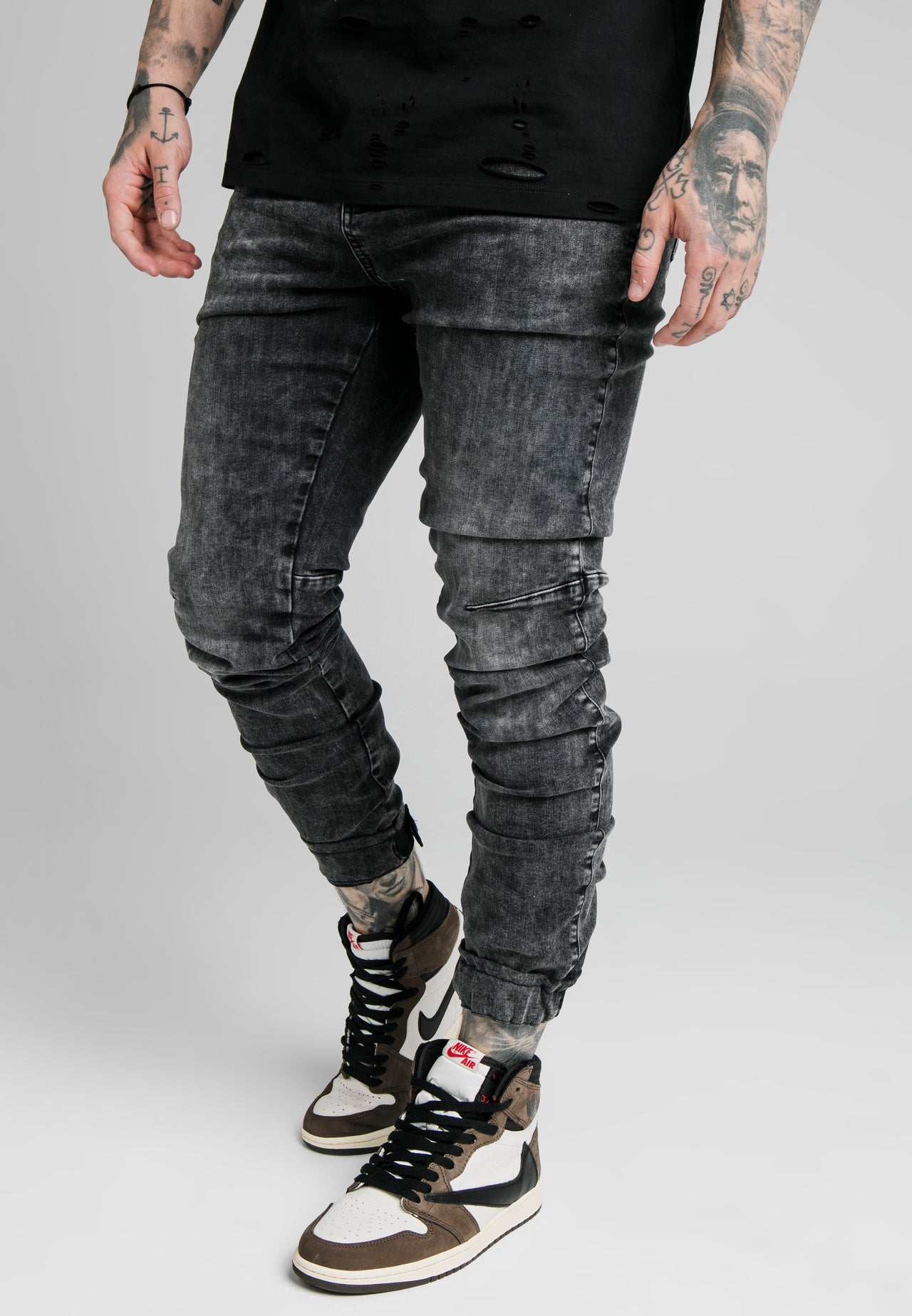 SikSilk Elasticated Cuff Denims - Washed Grey