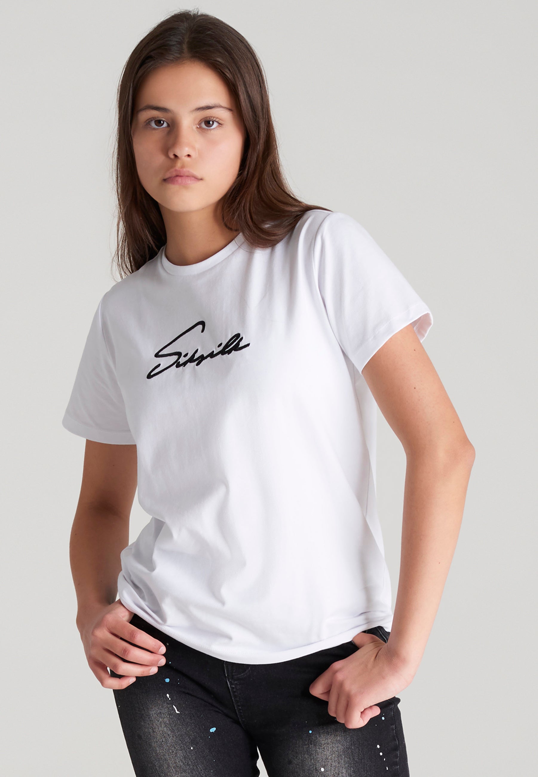 Load image into Gallery viewer, Girls White Signature Boyfriend T-Shirt