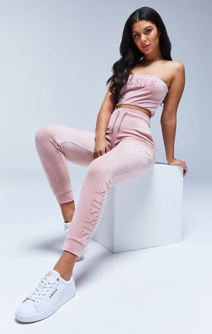 SikSilk Velour Embroidered Joggers - Pink