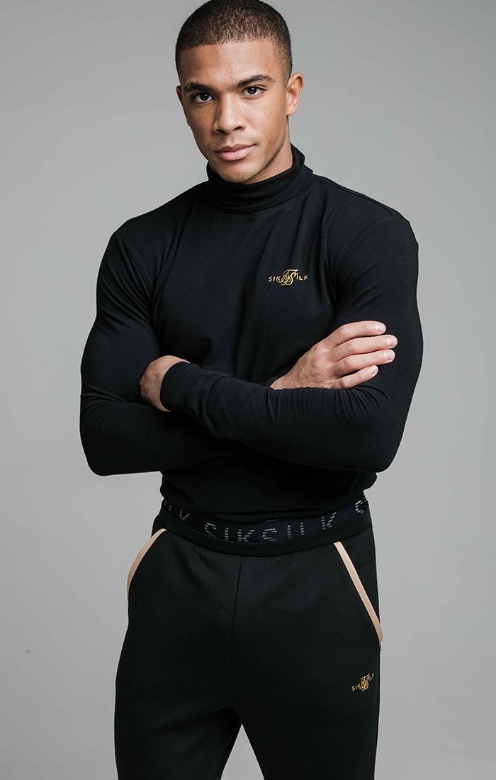 Black Long Sleeve Sport Turtleneck Top