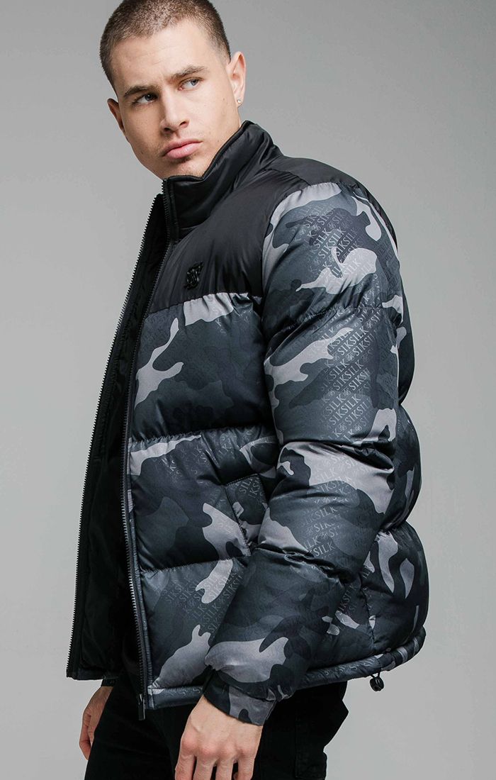 Black Camo Crop Bubble Jacket